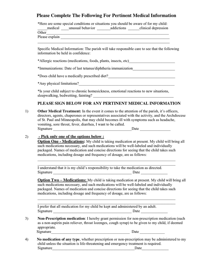 LIABILITY WAIVER and MEDICAL AUTHORIZATION in Word and Pdf formats ...