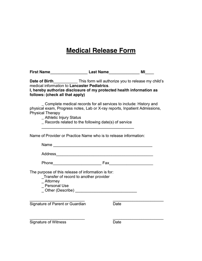 Medical Release Form In Word And Pdf Formats