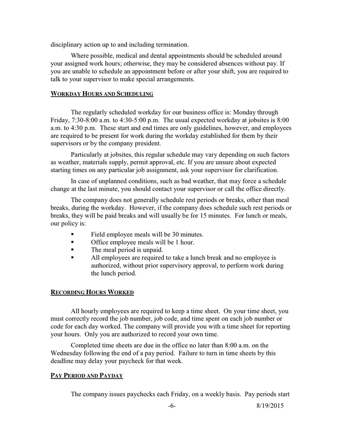 Sample Employee Handbook in Word and Pdf formats - page 6 of 21