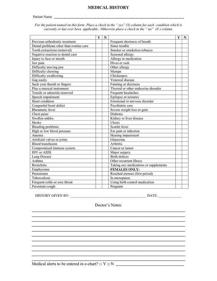 Medical History Form - download free documents for PDF, Word and Excel