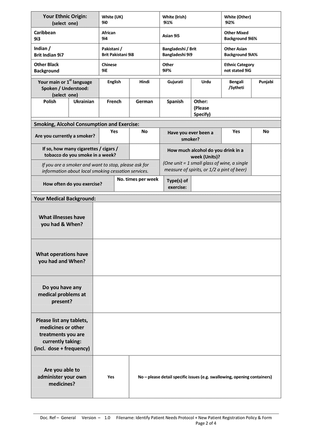 New Patient Registration Questionnaire in Word and Pdf formats - page 2 ...