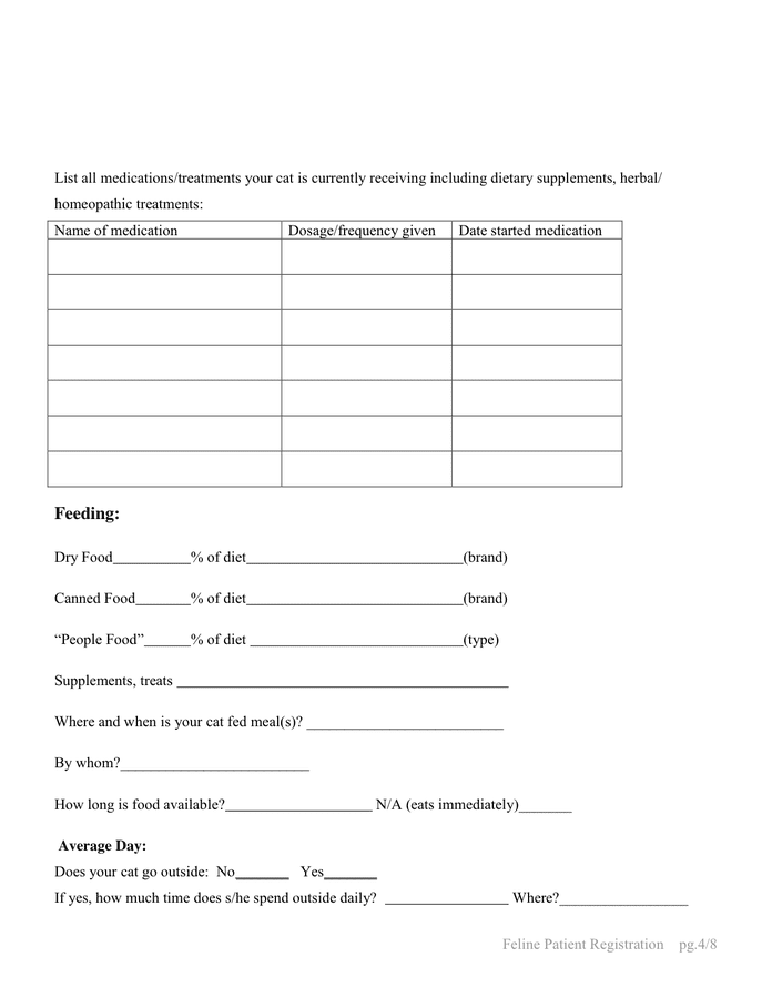 Canine Patient Registration Form in Word and Pdf formats - page 4 of 8