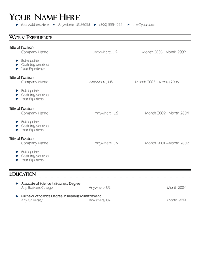 Resume Sample in Word and Pdf formats