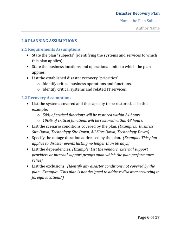 Disaster Recovery Plan Template in Word and Pdf formats - page 6 of 17