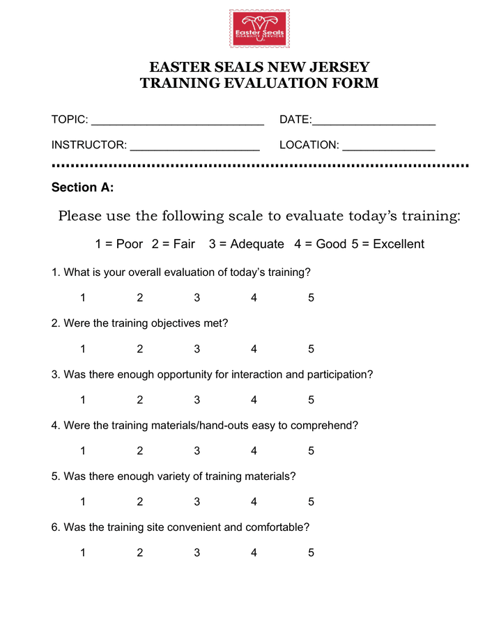 Training Evaluation Form - download free documents for PDF, Word and Excel