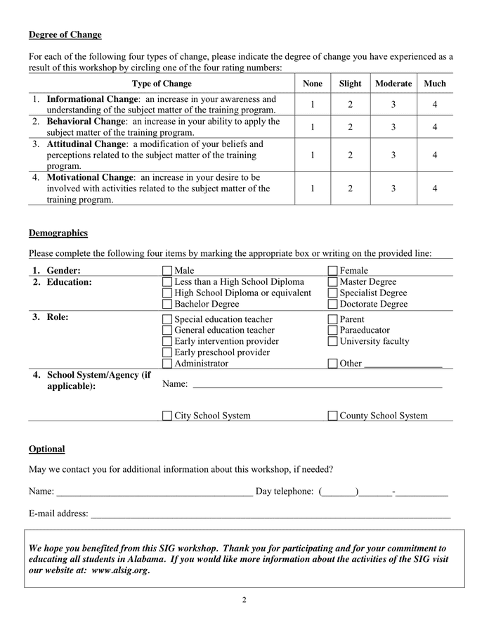 Training Evaluation Form in Word and Pdf formats - page 2 of 2