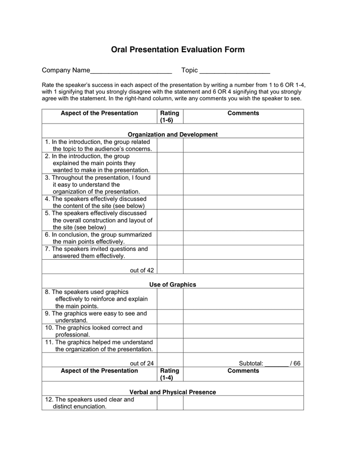oral presentation evaluation form pdf