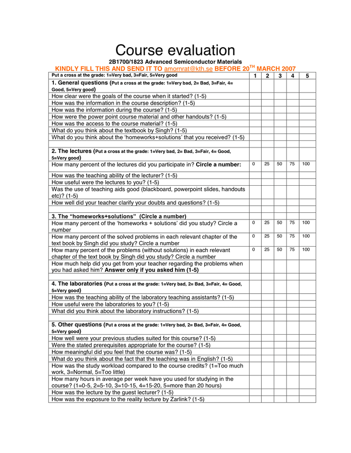 Online Course Evaluation Template