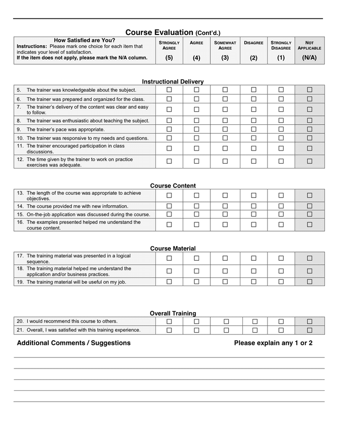 Course Evaluation Form in Word and Pdf formats - page 2 of 2