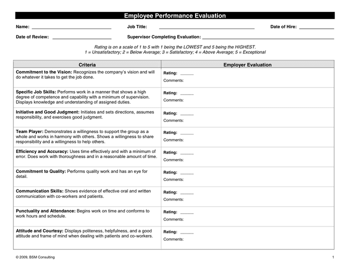 Employee Performance Evaluation Form - Download Free Documents For Pdf 