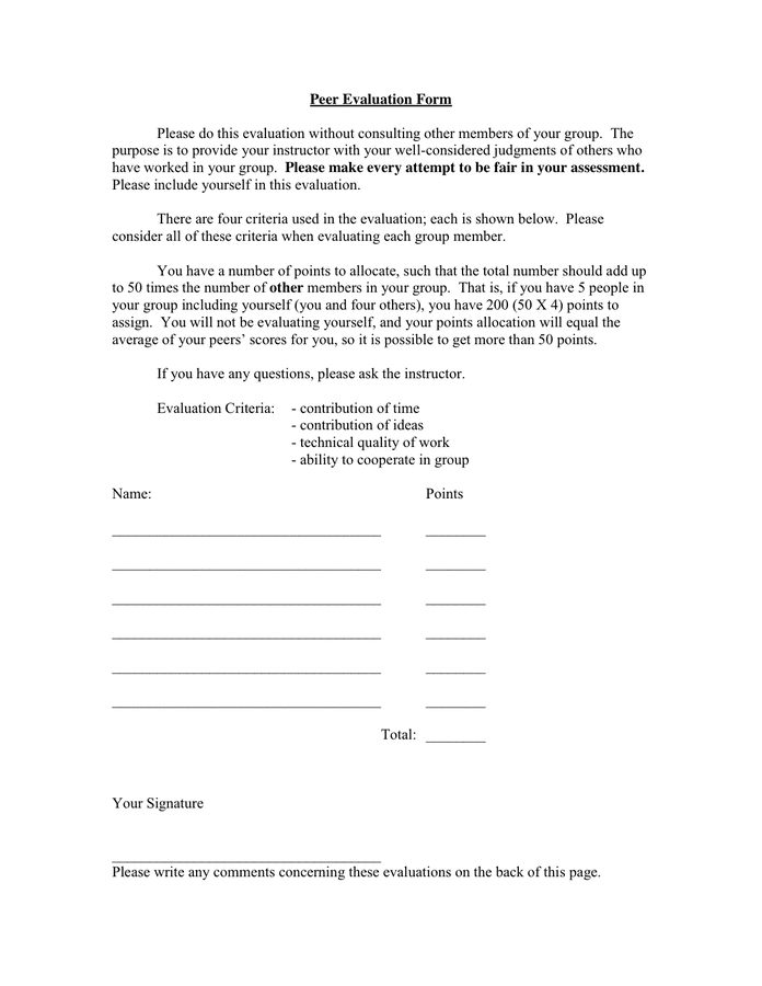 Peer Evaluation - download free documents for PDF, Word and Excel