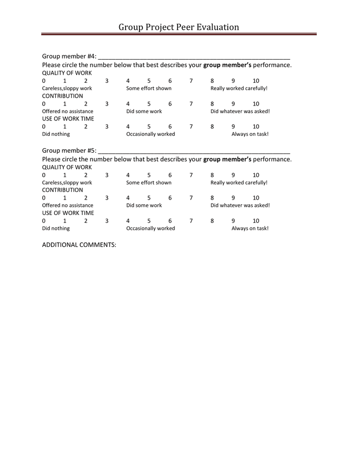 Group Project Peer Evaluation in Word and Pdf formats - page 2 of 2