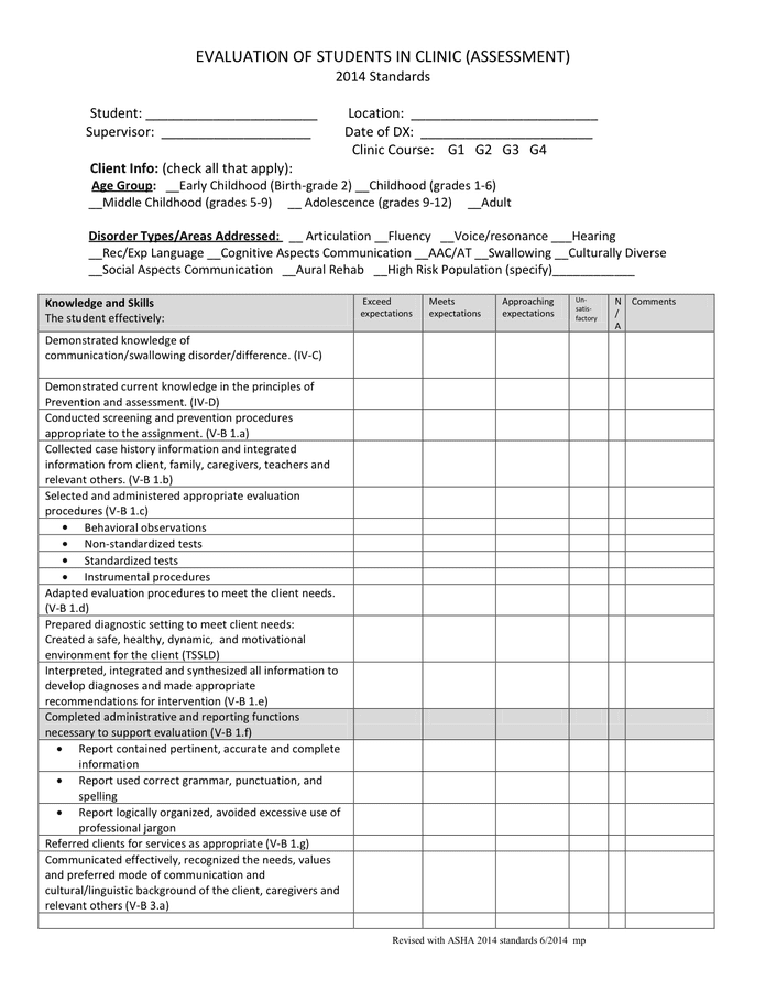 STUDENT EVALUATION FORM In Word And Pdf Formats