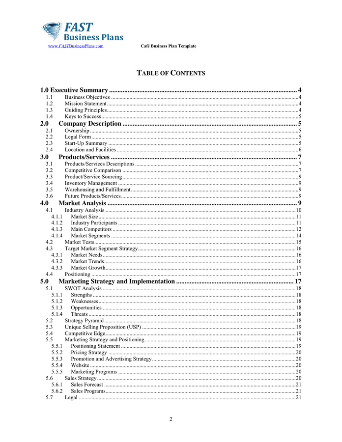 sample business plan cafe pdf
