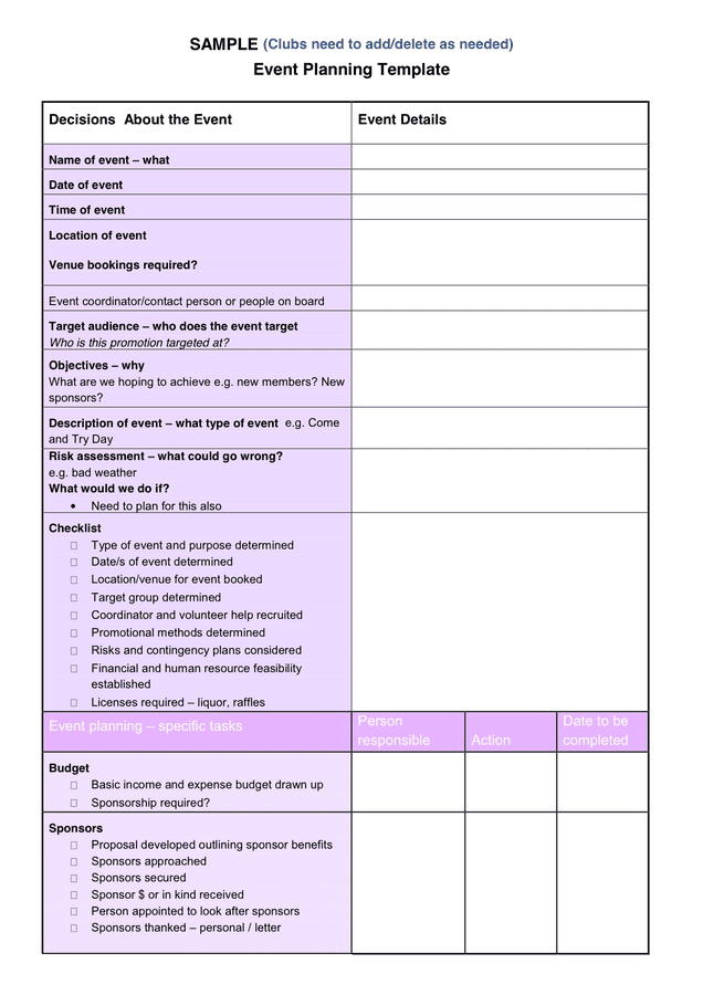 Free Event Planning Template Word Doc Pdf