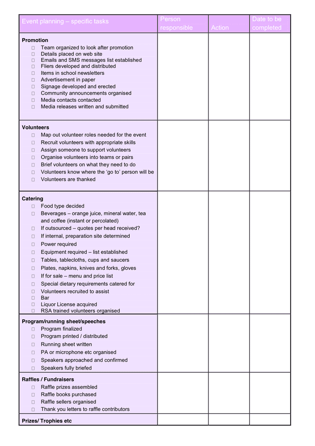 Event planning template in Word and Pdf formats page 2 of 3