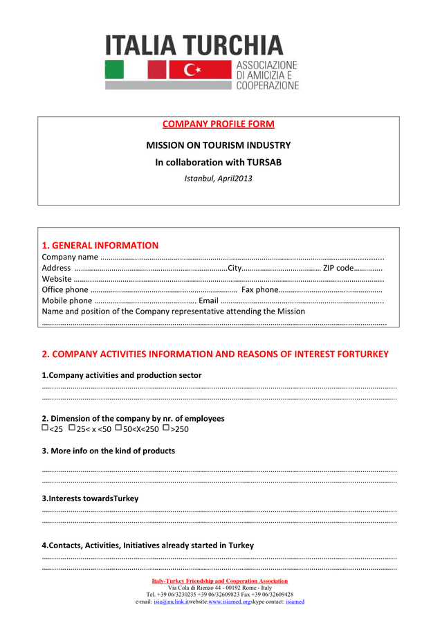 Company Profile Form Template