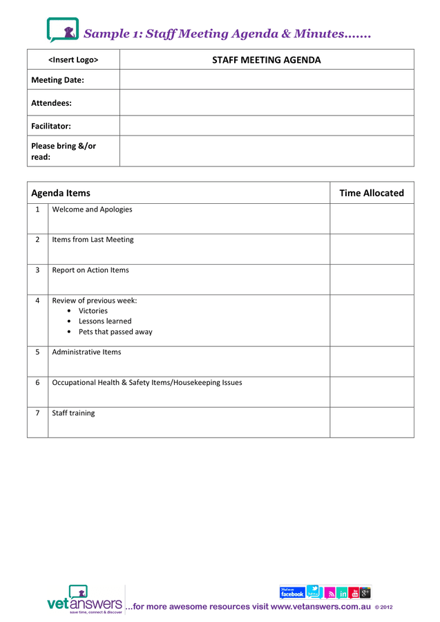 Staff Meeting Agenda Minutes Template In Word And Pdf Formats