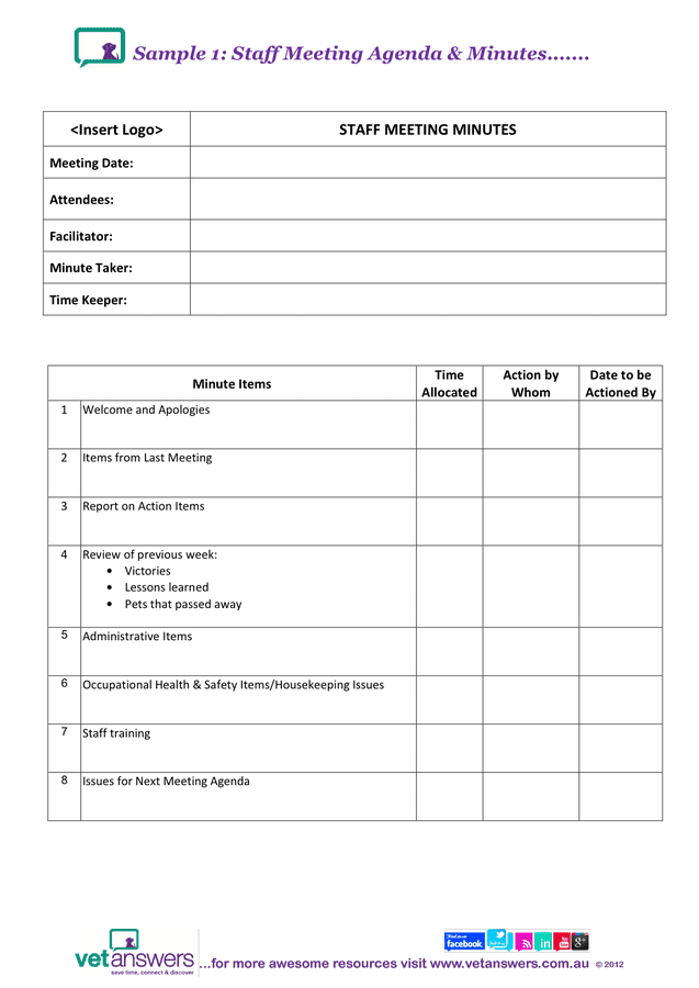 Staff Meeting Agenda Minutes Template In Word And Pdf Formats Page 2 Of 2