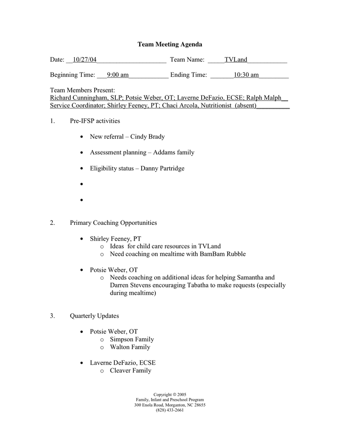 Team Meeting Agenda In Word And Pdf Formats