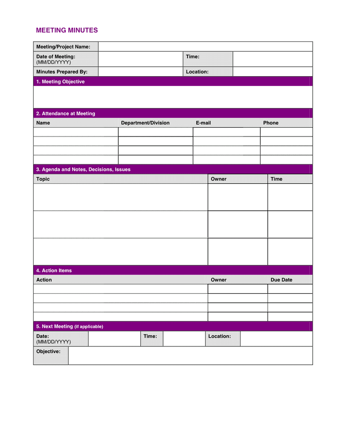 Project Meeting Minutes Template Word