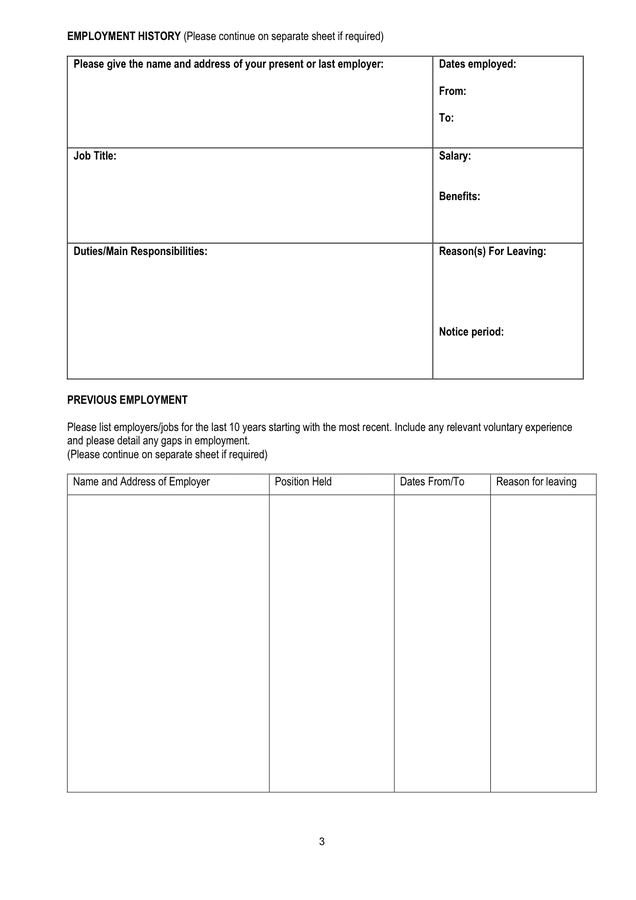 APPLICATION FORM FOR EMPLOYMENT in Word and Pdf formats - page 3 of 7