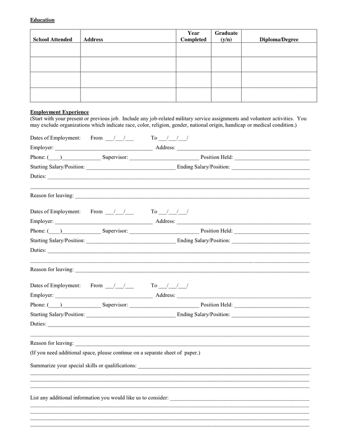 Application for Employment in Word and Pdf formats - page 2 of 3