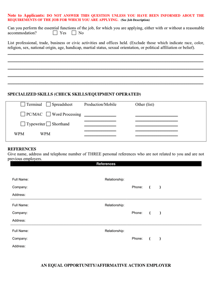 Application for Employment in Word and Pdf formats - page 2 of 6