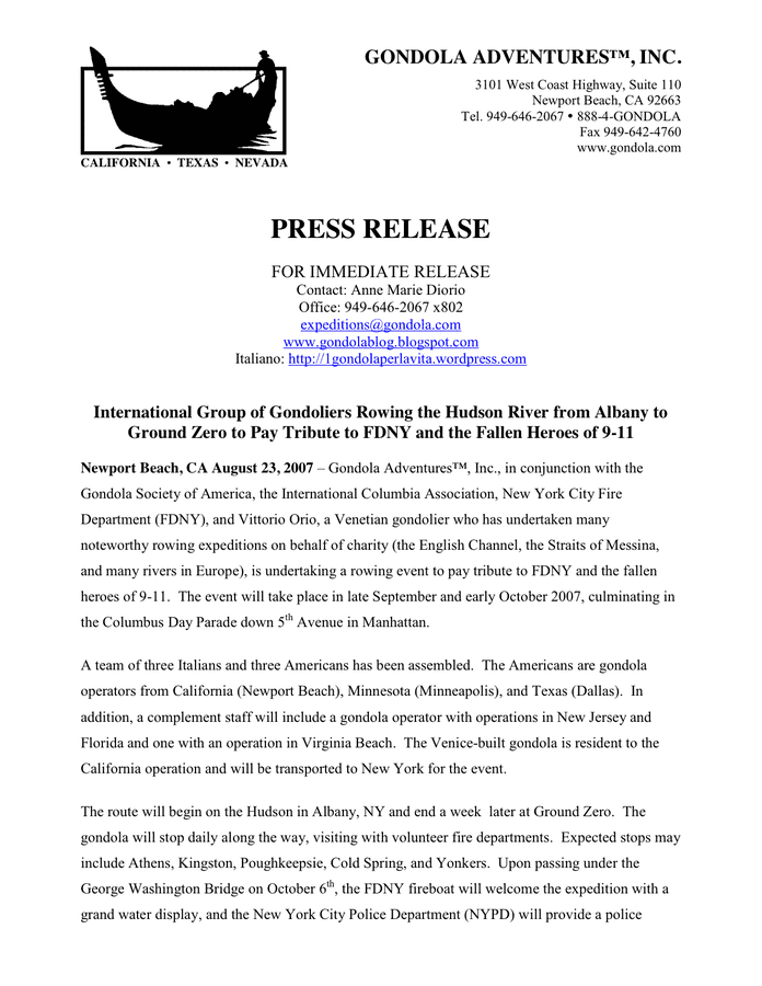 Press Release Example Pdf