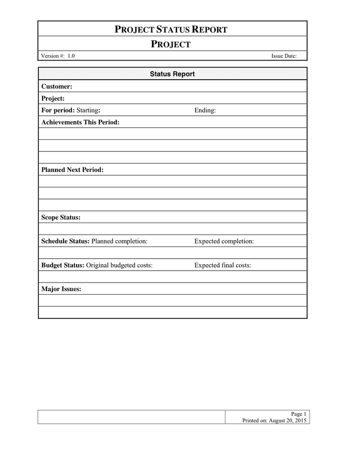 Project Status Report in Word and Pdf formats