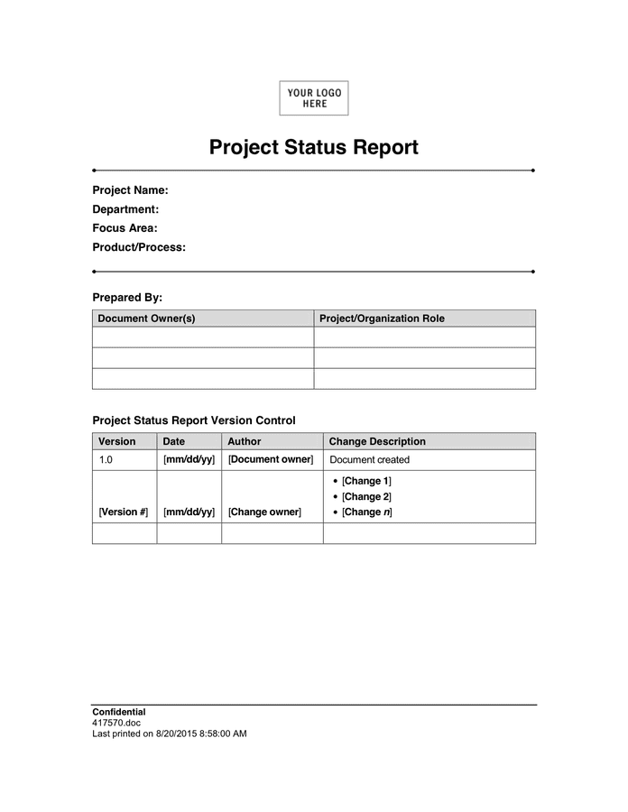 PROJECT STATUS REPORT PURPOSE in Word and Pdf formats