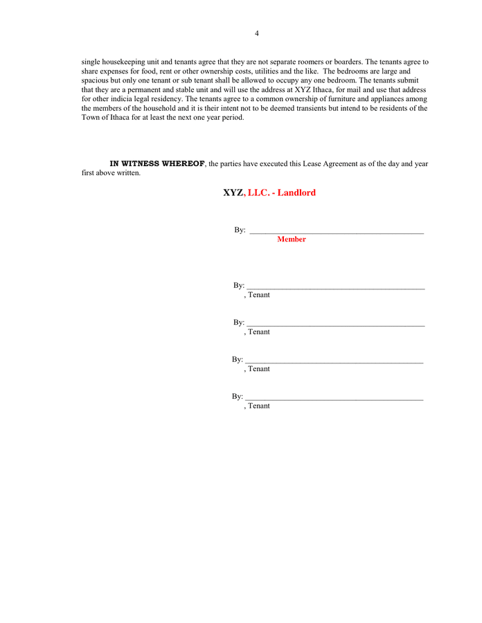 APARTMENT LEASE AGREEMENT page 4
