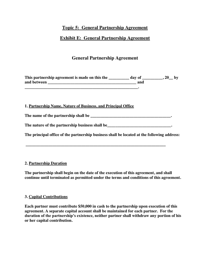 General Partnership Agreement In Word And Pdf Formats