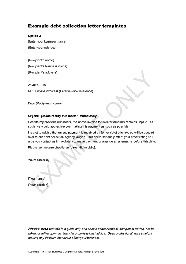 assignment of debt sample letter