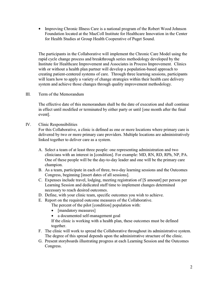 Memorandum of Understanding in Word and Pdf formats - page 2 of 10