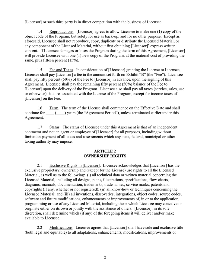 LICENSE AGREEMENT in Word and Pdf formats - page 2 of 4