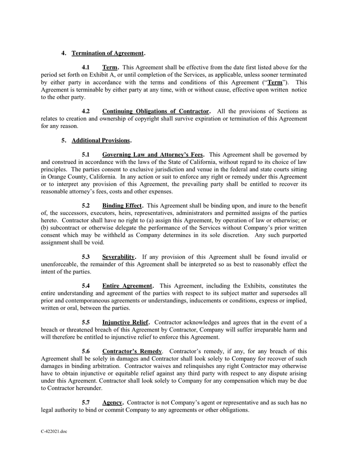 INDEPENDENT CONTRACTOR AGREEMENT in Word and Pdf formats - page 4 of 10