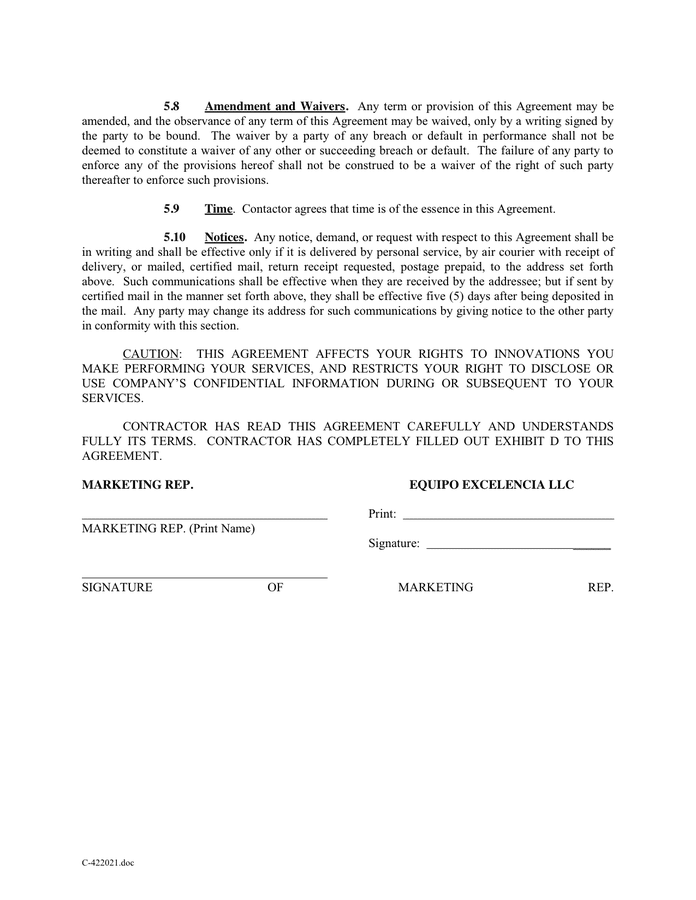 INDEPENDENT CONTRACTOR AGREEMENT in Word and Pdf formats - page 5 of 10