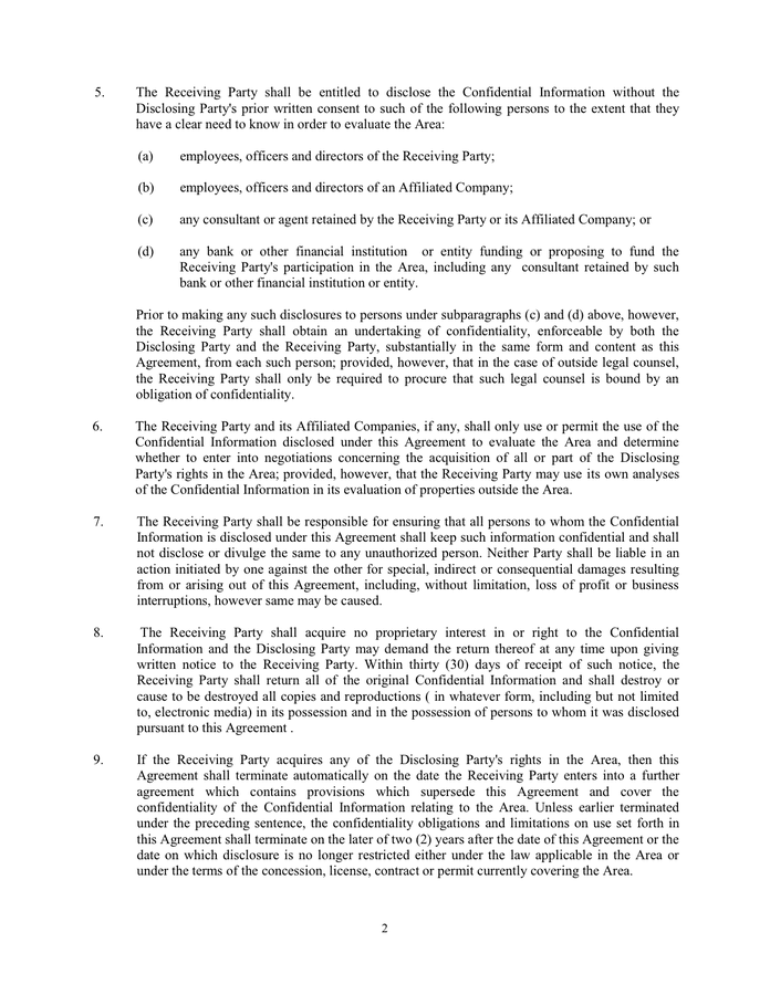 AIPN MODEL CONFIDENTIALITY AGREEMENT in Word and Pdf formats - page 2 of 4