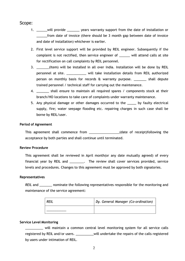 SERVICE LEVEL AGREEMENT in Word and Pdf formats - page 2 of 4
