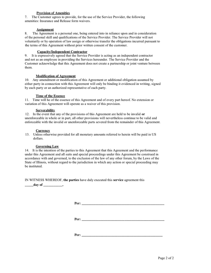 Service Agreement In Word And Pdf Formats - Page 2 Of 2