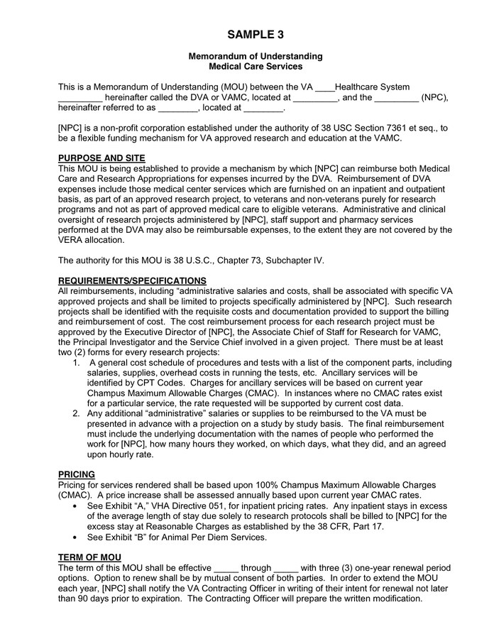 MEMORANDUM OF UNDERSTANDING in Word and Pdf formats - page 3 of 5