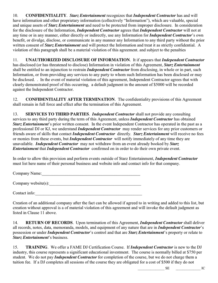 Ic Contract Example INDEPENDENT CONTRACTOR AGREEMENT in Word and Pdf formats - page 3 of 5