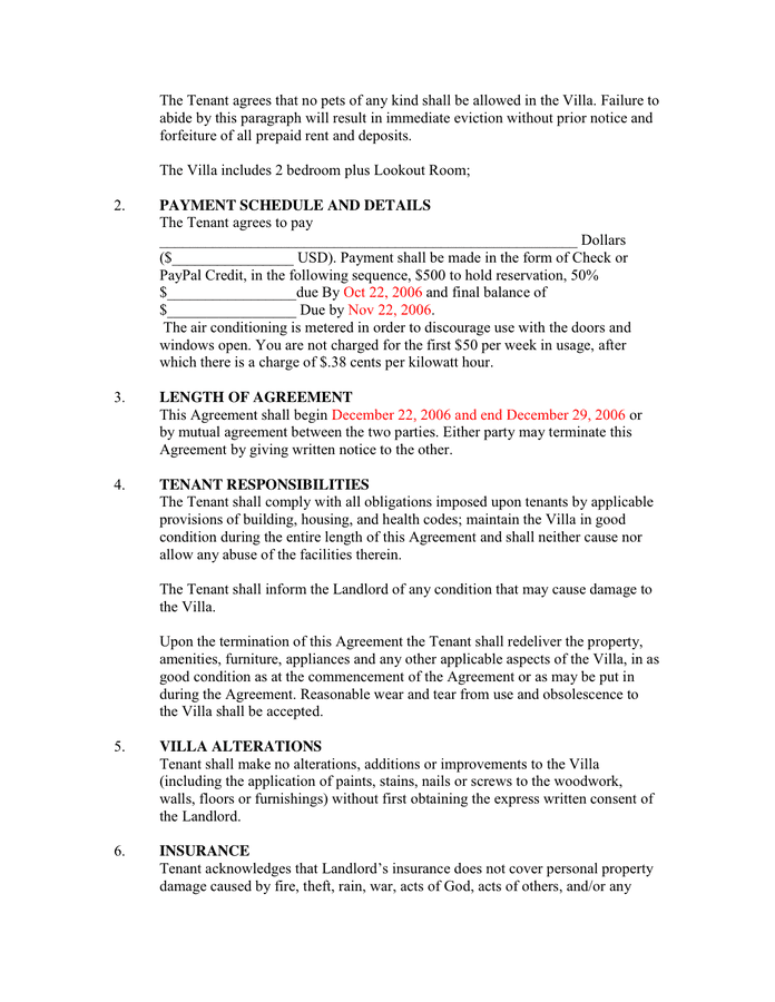 RENTAL AGREEMENT in Word and Pdf formats - page 2 of 4