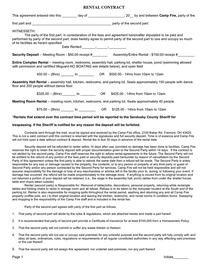 Rental Contract Template download free documents for PDF, Word and Excel
