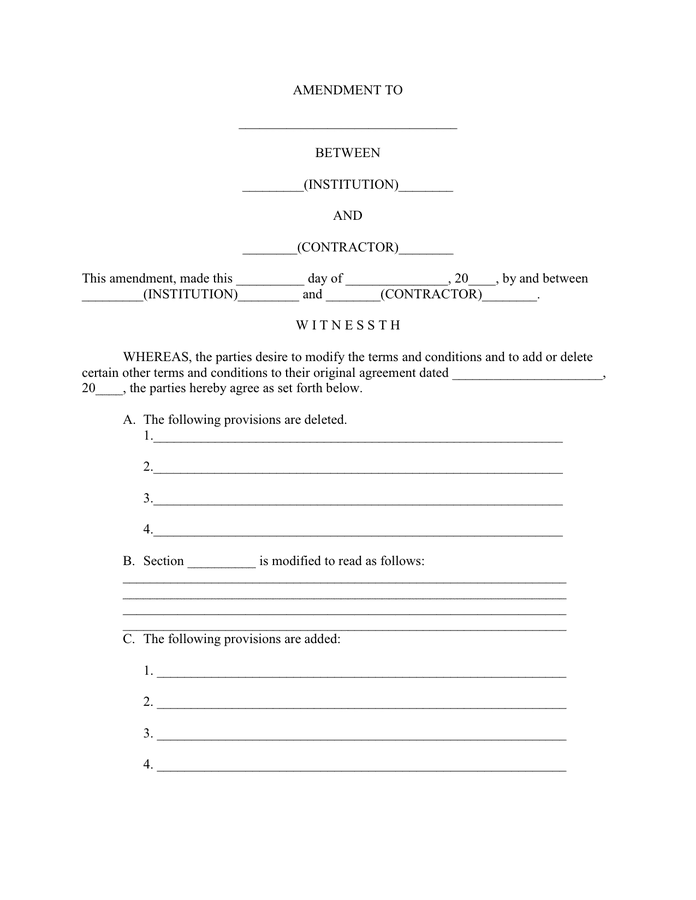 Contract Amendment Template download free documents for PDF Word and