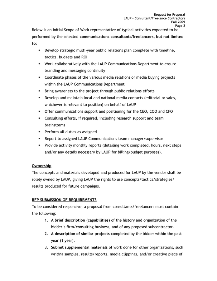 REQUEST FOR PROPOSAL in Word and Pdf formats page 2 of 4
