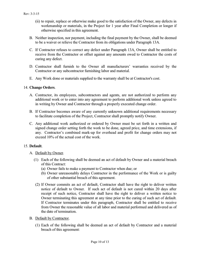 AGREEMENT FOR CONSTRUCTION CONTRACT In Word And Pdf Formats Page 10 Of 13 Agreement for construction contract in word and pdf formats page 10 of 13