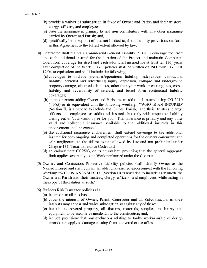 AGREEMENT FOR CONSTRUCTION CONTRACT in Word and Pdf formats - page 8 of 13