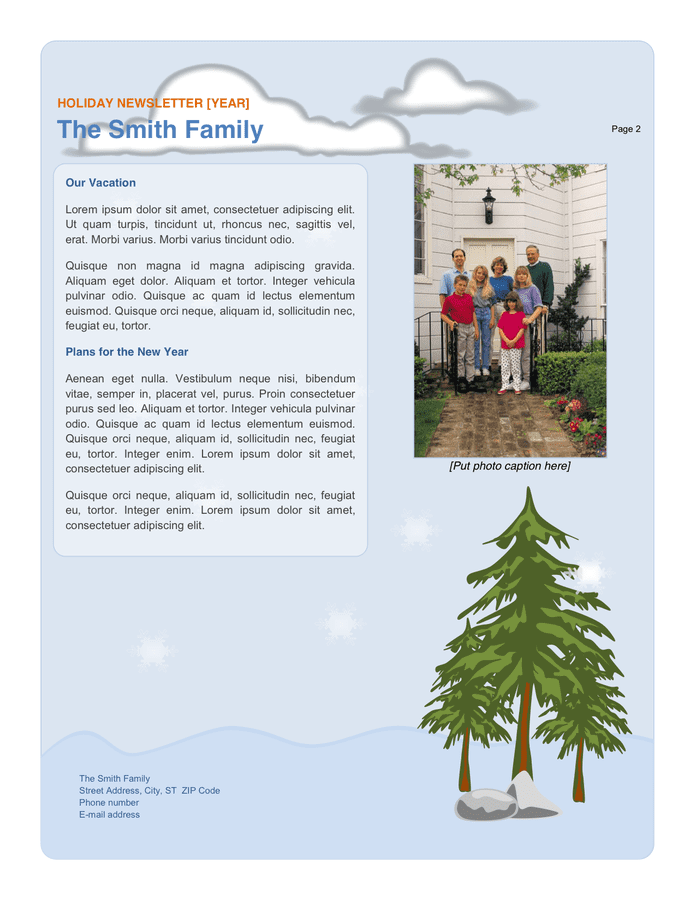 Family holiday newsletter in Word and Pdf formats - page 2 of 2